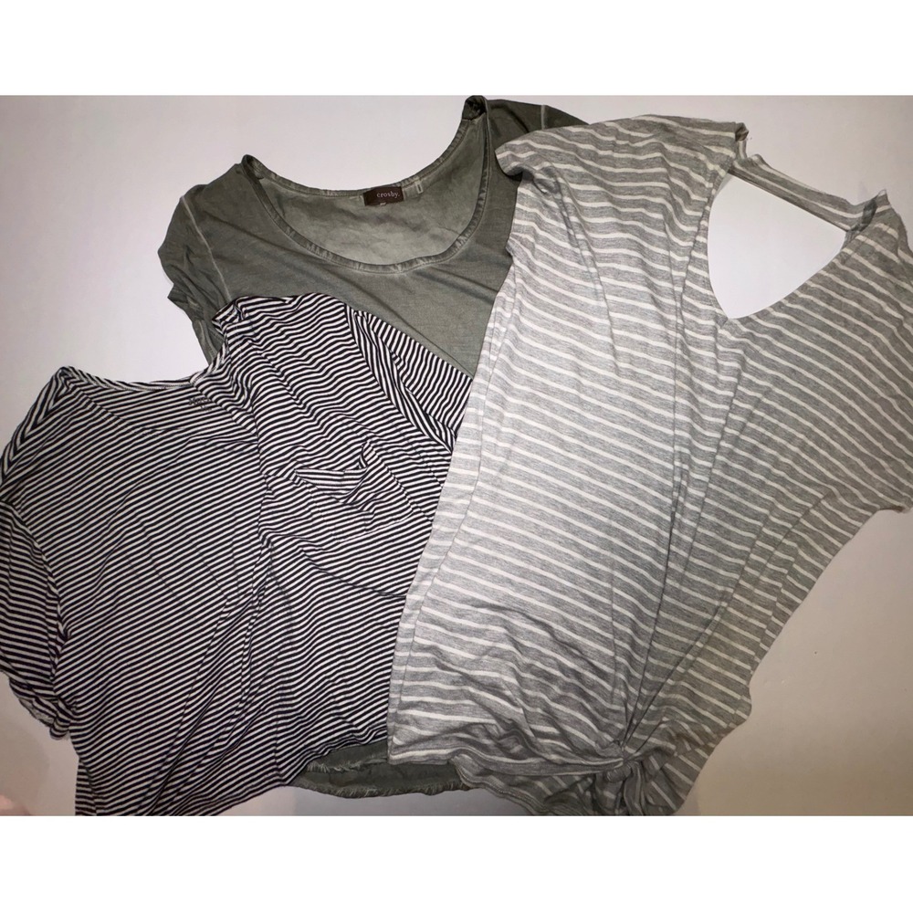 Lot of 3 Womens Tops Crosby Olive Green, MUDD oversize tee, and grey/white strip